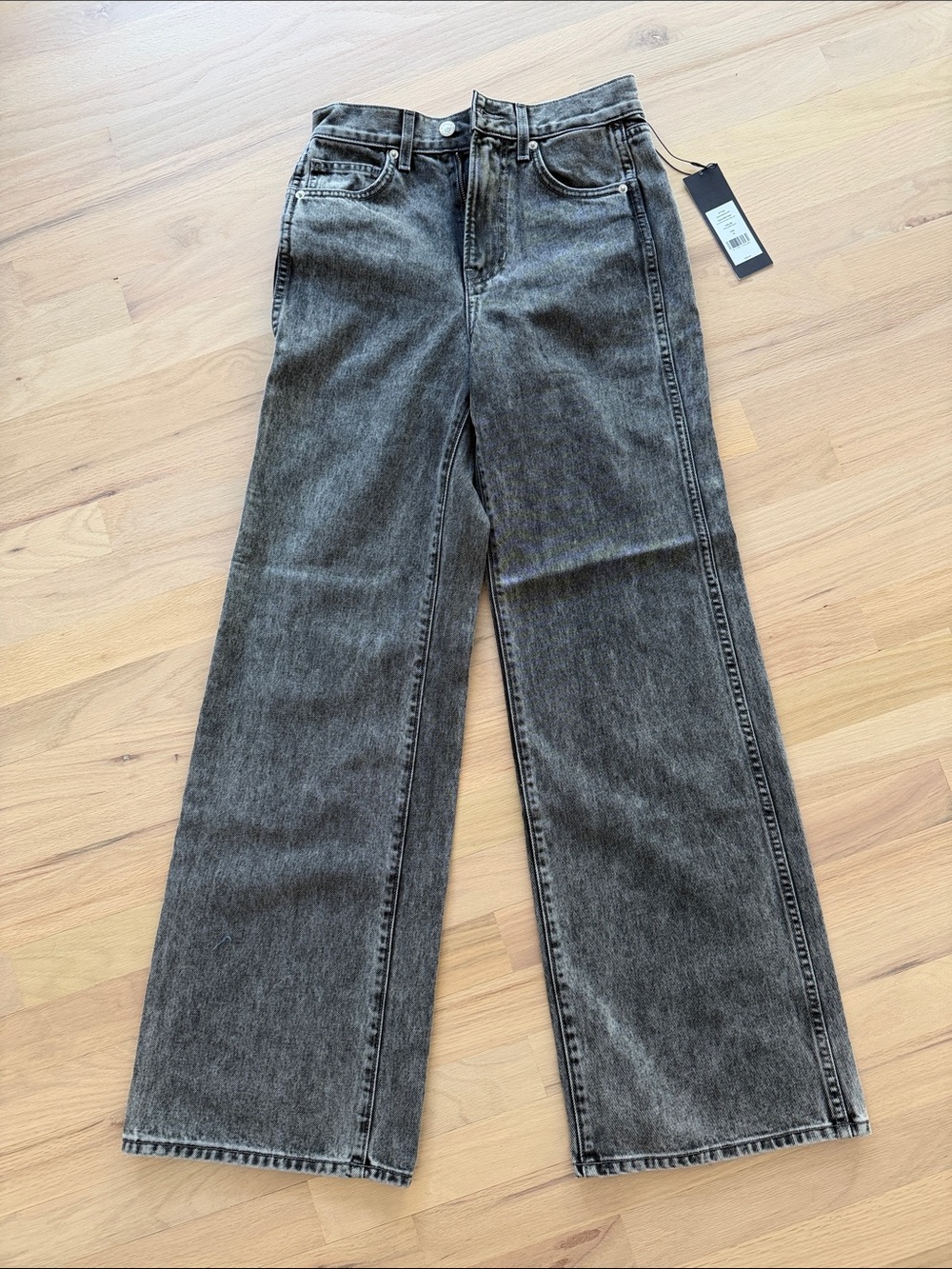 Veronica Beard Washed Black High-Rise Wide Leg Jeans
